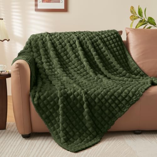Image of BEDELITE 3D Checked Olive Green Throw Blanket for Couch, 50x60 Inches