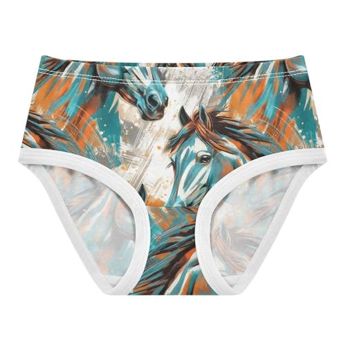 Joisal Cotton Toddlers Underwear Floral Wild Horse Teal Orange Panties Little Girl Artistic Briefs Kids Undies 2t