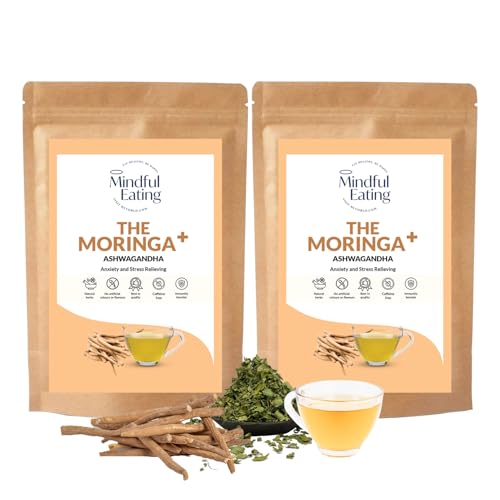 Image of Mindful Eating Pure Moringa Leaves Tea Blended with Ashwagandha - Herbal Tea, Natural Ingredients, Dried Drumstick Tree Leaves, Immunity Booster, Caffeine-free, 70g (Pack of 2)