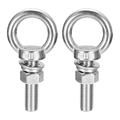 Image of uxcell Lifting Eye Bolt, 2 Sets M16 x 60mm Eye Bolt with Nut Washer 304 Stainless Steel Shoulder Lifting Ring Eye Bolt for Hanging Item