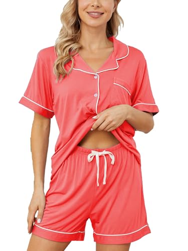 Image of Womens Pajama Sets Short Sleeve Sleepwear Soft Button Down Nightwear Lounge Pj Set XS-XXL