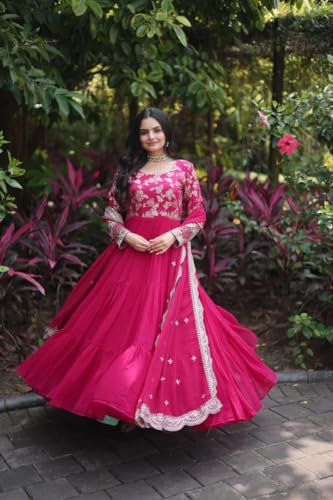Image of Dresser Women's Embriodered Round Neck Flared Anarkali Kurta Set