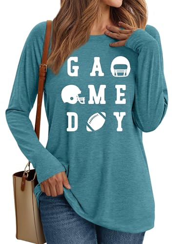 YI XIANG RAN Game Day Shirt Women: Football Tshirt Game Day Gift Tees Football Long Sleeve Tops(Cyan, Medium)