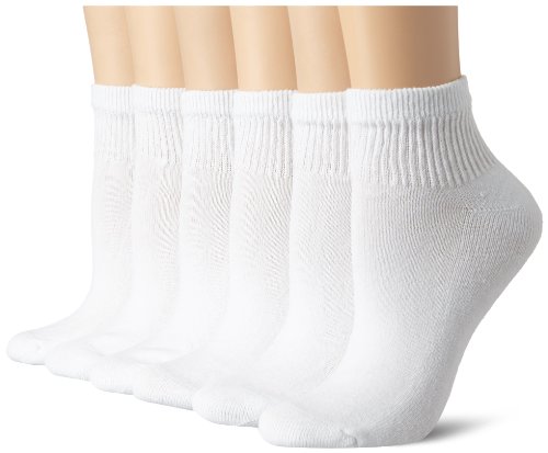 Hanes Women's Big and Tall Cushioned Athletic Ankle Socks, White/Melon 6 Pack, Shoe