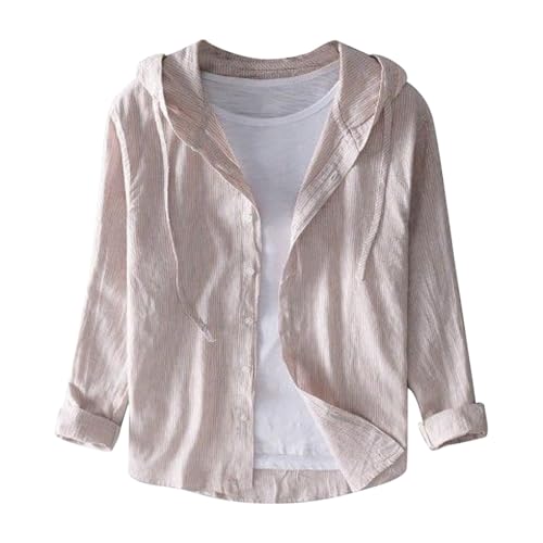 Camisa de Lino para Hombre Manga Larga con Capucha Solar Holgada y Moderna Primavera VeranoAporte de Elegancia Sutil a tu Vestir