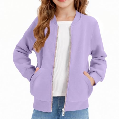 Girls Long Sleeve Jacket Full Zip Sweatshirt Lightweight Jackets Casual Bomber Coat Fall Fashion Outfits Clothes
