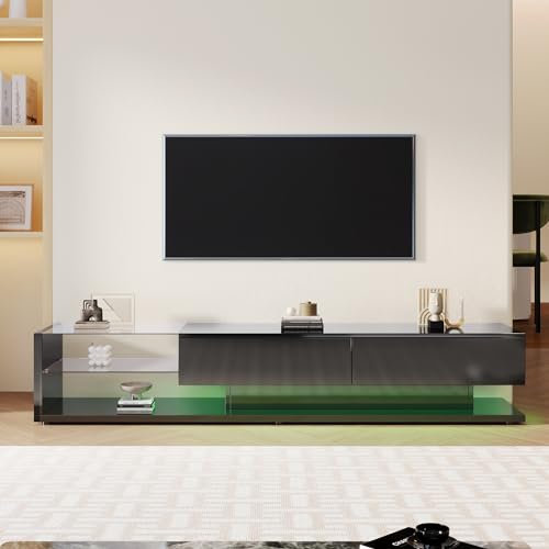 YAIXBNG Armarios de TV, armarios bajos, muebles de salón de alto brillo, mamparas de cristal e iluminación LED variable. Combina un estilo rústico natural con un diseño moderno.