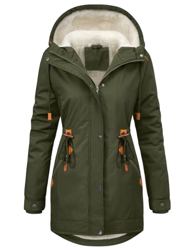 RITOSTA Winterjacke Damen Lang Parka Fleece Gefüttert Damen-Jacken Winter Wintermantel Warm Mantel Hooded Jacket Kapuzenjacke Winterparka Softshellmantel mit Kapuze Taschen(Grün,XXL)