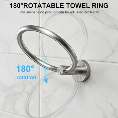 Image of SetSail Towel Holder for Bathroom Wall Brushed Nickel Towel Ring