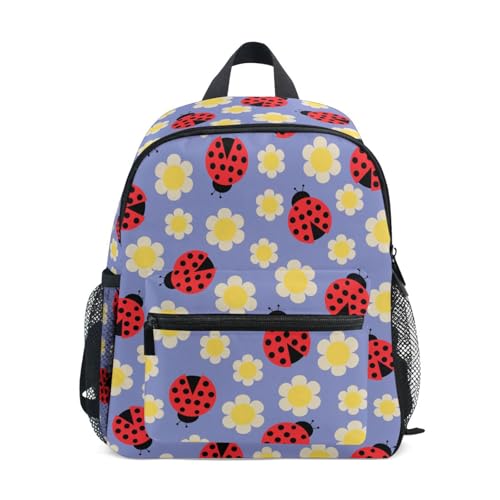 Ladybugs Flowers Toddler Backpack, Kids Preschool Kindergarten School Bag 12 Inch Bookbag Casual Daypack for Boys Girls