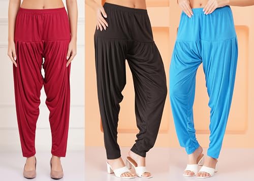 Image of Buy That Trendz Patiyala Pants for Women 3 Combo Patiyala Salwar Harem Viscose Bottoms Pants for Womens
