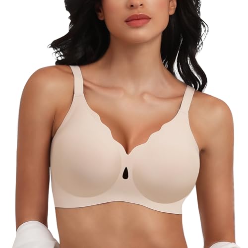 Rolral Early Fall Fashion Women's Wireless Bra Full Coverage Support | Comfort Seamless T-Shirt Bra No Underwire with Lift for Everyday Wear Nude L