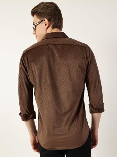 Image of Thomas Scott Men's | Solid | Textured Fabric | Full Sleeve | Slim Fit | Polyester-Blend | Spread Collar | Casual Shirt