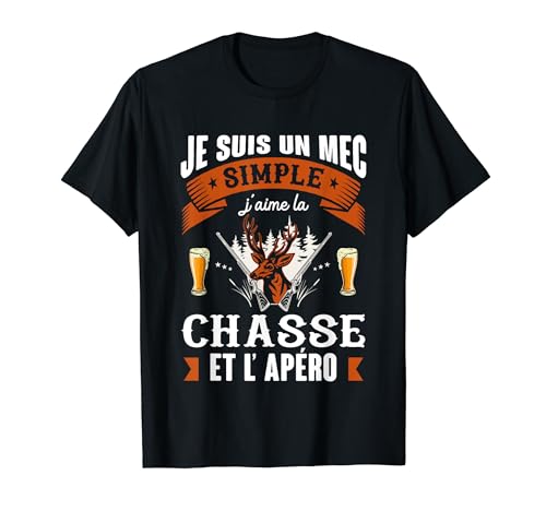 Cadeau Chasseur Rigolo - J'aime La Chasse et L'apéro Humour T-Shirt Noir Homme S