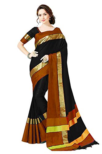 Image of PerfectBlue Women's with Blouse Piece Saree (VisvaVariation Lightgreenbrown Free Size)