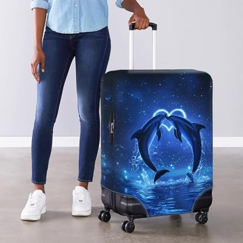 Image of Mumeson Starry Night Dolphin Elastic Suitcase Cover Protector Luggage Cover Anti Scratch Travel Luggage Covers Fit 18-32 Inches Suitcase
