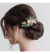 Flatser Green Beads Wedding Hair Clips Gold Pearl Flowers Bride Hair Barrettes Crystal Bridal Hai...