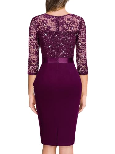 Image of Miusol Women's Retro V Neck Floral Lace Ruffle Style Cocktail Party Dress