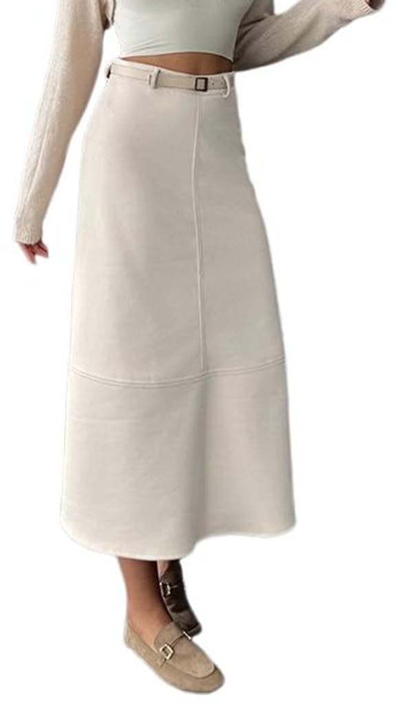 Wuitrie Fall Skirts for Women A-Line Midi Skirt Retro Trendy Casual Office Outfits