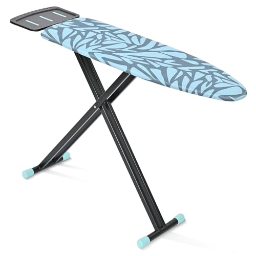Tabla de Planchar Plegable, Tablas de Planchar de tamaño Completo, no Requiere Montaje, Alturas Ajustables, Patas Antideslizantes reforzadas con Bandeja para Planchar, 33 x 110 cm Bleu