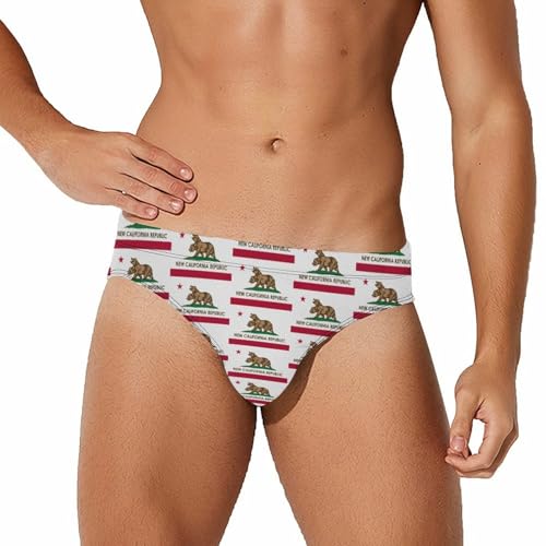Flag of New California Republic Printed Swim Briefs for Men Sexy Bikini Swimwear Elastic Beach Trunks Bathing Suit