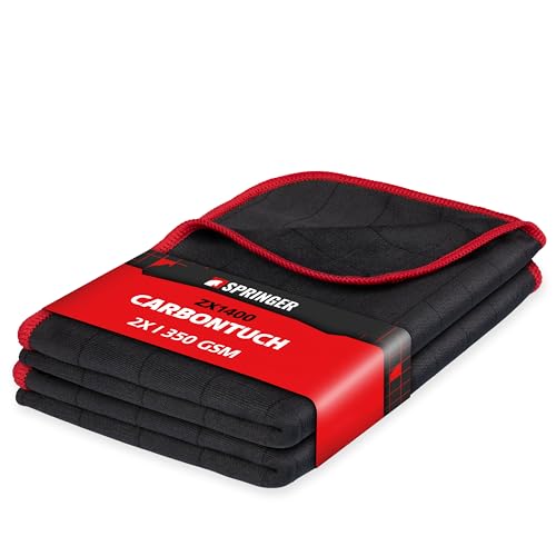 SPRINGER ZX1400 - - 2 x Paño de Carbono 50 x 40 cm - - 100% Sin Rayas y sin Pelusa - Paño de Pulido para Ventanas de Coche cristalinas - Paño de Limpieza para Cristales, Pantallas y Espejos