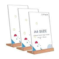 A5 acryl standaard, 3 stuks tafelstandaard, A5 met houten sokkel, menukaarthouder, affichestandaard kan staander, poster, flyer, menukaarten, T-standaard voor reclamedisplays, restaurant, toonbank