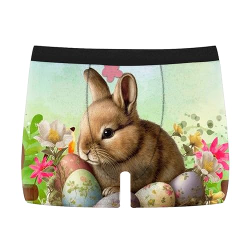 Ostern Herren Boxershorts Lustig Unterhosen Ostereier Druck Unterhose Bunte Osterhasen Shorts Leicht Bequeme Männergeschenke Ostern Kostüm Geschenk für Männer Weiche Baumwolle Retroshorts Unterwäsche
