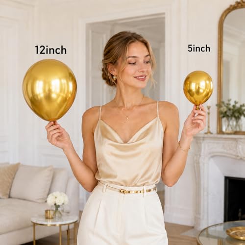 Image of Togvu Gold Balloons, 50Pack 5 Inch Small Mini Metallic Chrome Gold Latex Party Balloons for Birthday Graduation Wedding Baby Shower Retirement New Year Decorations Supplies