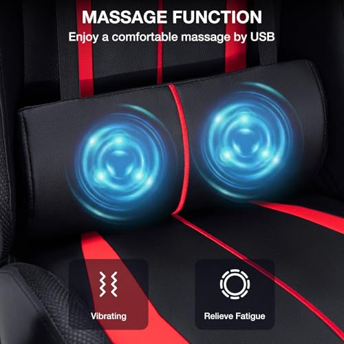 Image of HOFFREE Gaming Chair Massage with LED RGB Lights and Footrest Ergonomic Computer Chair High Back Video Game Chair with Adjustable Lumbar Support Linkage Armrest Red and Black