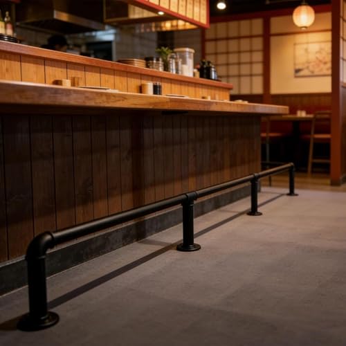 SSDDLZEQ Modelo Fijo de Suelo Barandilla de reposapiés Tubular de Acero Negro, Adecuada for Islas de Cocina y mostradores de Bar de Comedor(130cm)