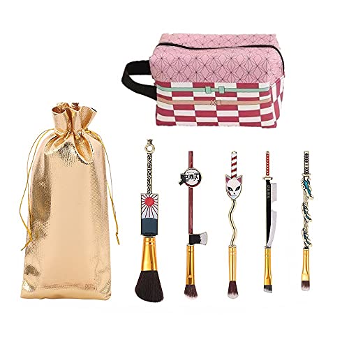 Anime Makeup Brushes Set ,Kimetsu No Yaiba Cosplay Makeup Cosmetic Bag,Makeup Brush Set for Eyeshadow, Concealer, Foundation and Blusher (Kamado --02)