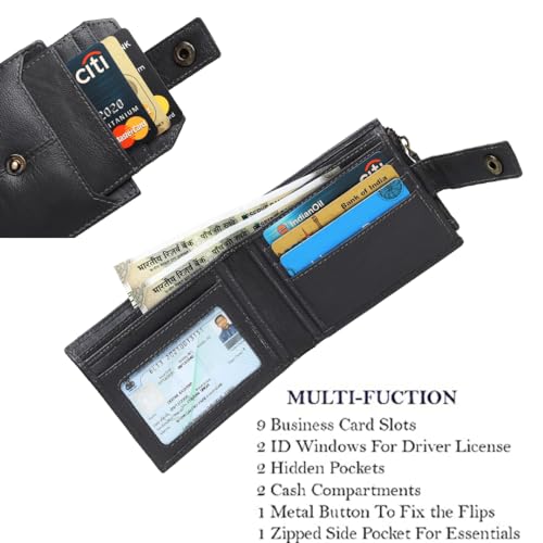 Image of Crafted RFID Safe Leather Wallet for Men /Women, Bifold Trendy, Full Grain with Card Holder and Zipper Coin Pocket