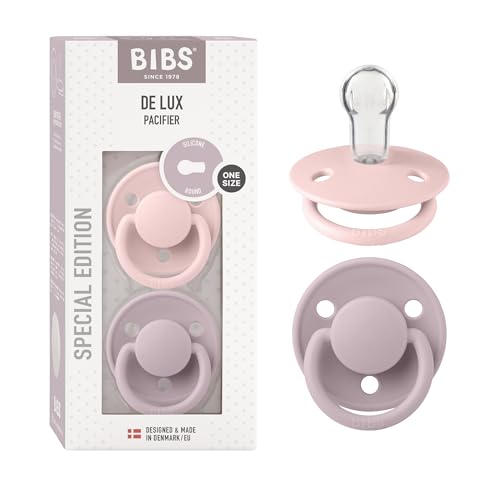 Tétine BIBS De Lux. Lot de 2 sucettes. Sans bisphénol A, Téterelle ronde. Silicone, Fabriqué au Danemark. Taille unique (0-36 mois), Blossom/Dusky Lilac