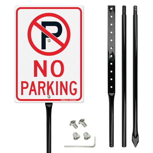 Faittoo Large No Parking Sign with 54 Metal Thick Stake 14x10 Rust Free Heavy Aluminum Reflective Fade Resistant Easy to Mount Outdoor Use