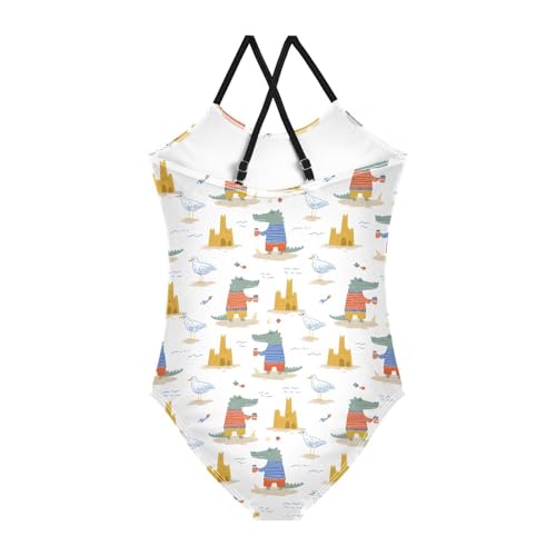 Crocodile Pigeon Pattern Girls One Piece Swimsuits Summer Quick Dry Beach Bathing Suit2