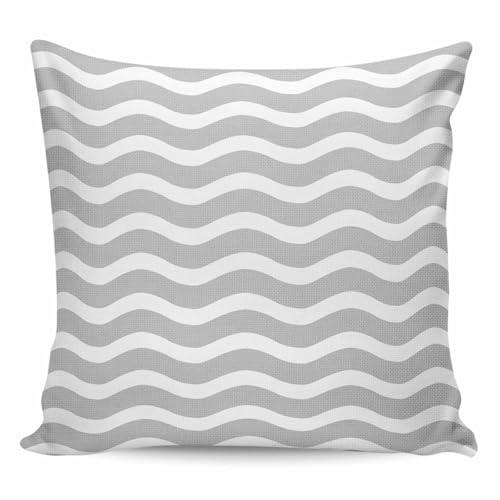 Decorative Throw Pillow Covers,Minimalist Art Gray White Stripe Linen Square
