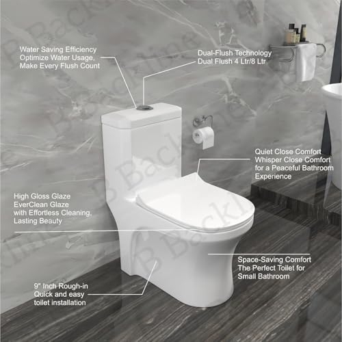 Image of B BACKLINE Coco Ceramic One Piece Western Toilet | S-Trap Floor Mounted Water Closet | European Commode with Soft Close Seat Cover | Glossy White (7-Year Color Warranty)