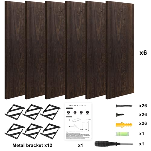 Image of YGEOMER Brown Floating Shelves for Wall, 16.5 Inch Farmhouse Wall Shelves for Bedroom, Bathroom Storage, Living Room and Kitchen Decor (Set of 6 Brown)