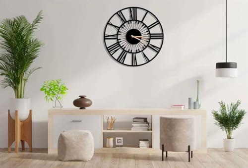 Image of Designer Metal Wall Clock for Living Room | Antique Stylish Fancy Decorative Big Size Wall Watch for Bedroom, Office, Kitchen, Dining, Hall and Decor (Black(ST-16), 40CM)