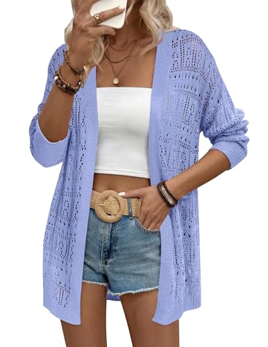 Image of Zeagoo Womens 2026 Summer Crochet Cardigan Sweaters Lightweight Long Sleeve Open Front Kimono Boho Knit Cover Ups