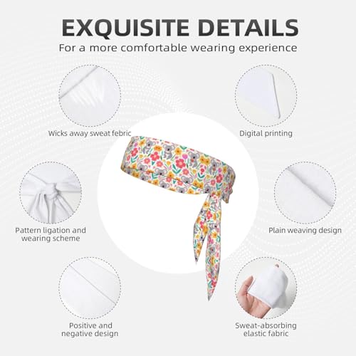 Boys Girls Cool Sports Sweat Band Head Decor for Running Athletic Spa, Long Multipurpose Cute Koala And Flowers Art Head Ribbon Headdress4