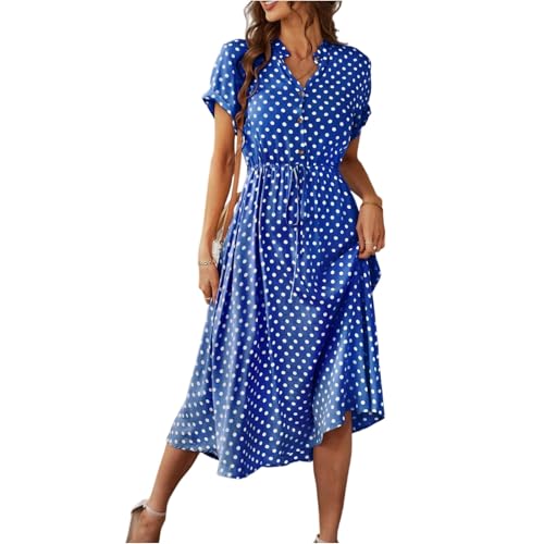 Polka Dot Dress for Women Short Sleeve V Neck Button Down Shift Dress Elegant Church Teacher Work Outfits