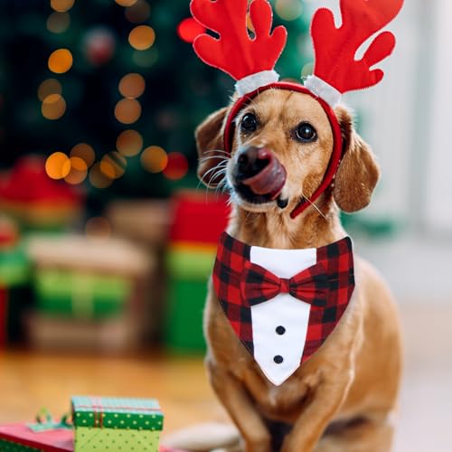 GOYOSWA Christmas Dog Tuxedo, Dog Christmas Outfit Adjustable Tuxedo with Bow Tie Collar Formal Tux Outfit Clothes Costumes for Small Medium Large XL Dogs (Christmas 2, Small)