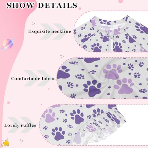 Dog Paw Print Girls Long Sleeve Swimsuit UPF 50+ Rashguard Swimwear One Piece Bathing Suit for 3-12 212183943