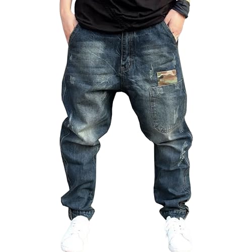 Men Cowboy Feet Harem Pants Casual Loose Plus Size Washed Denim Pants Streetwear Hip Hop Cargo Joggers