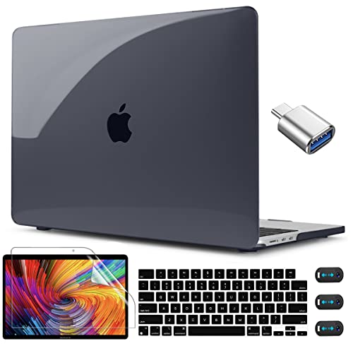 CISSOOK Compatible with MacBook Air 13.6 inch Case 2022 2023 Release M2 Chip Model A2681, Hard Shell Case with a2681 Keyboard Cover +USB C to USB Adapter for MacBook Air M2 A2681 - M2 Crystal Black