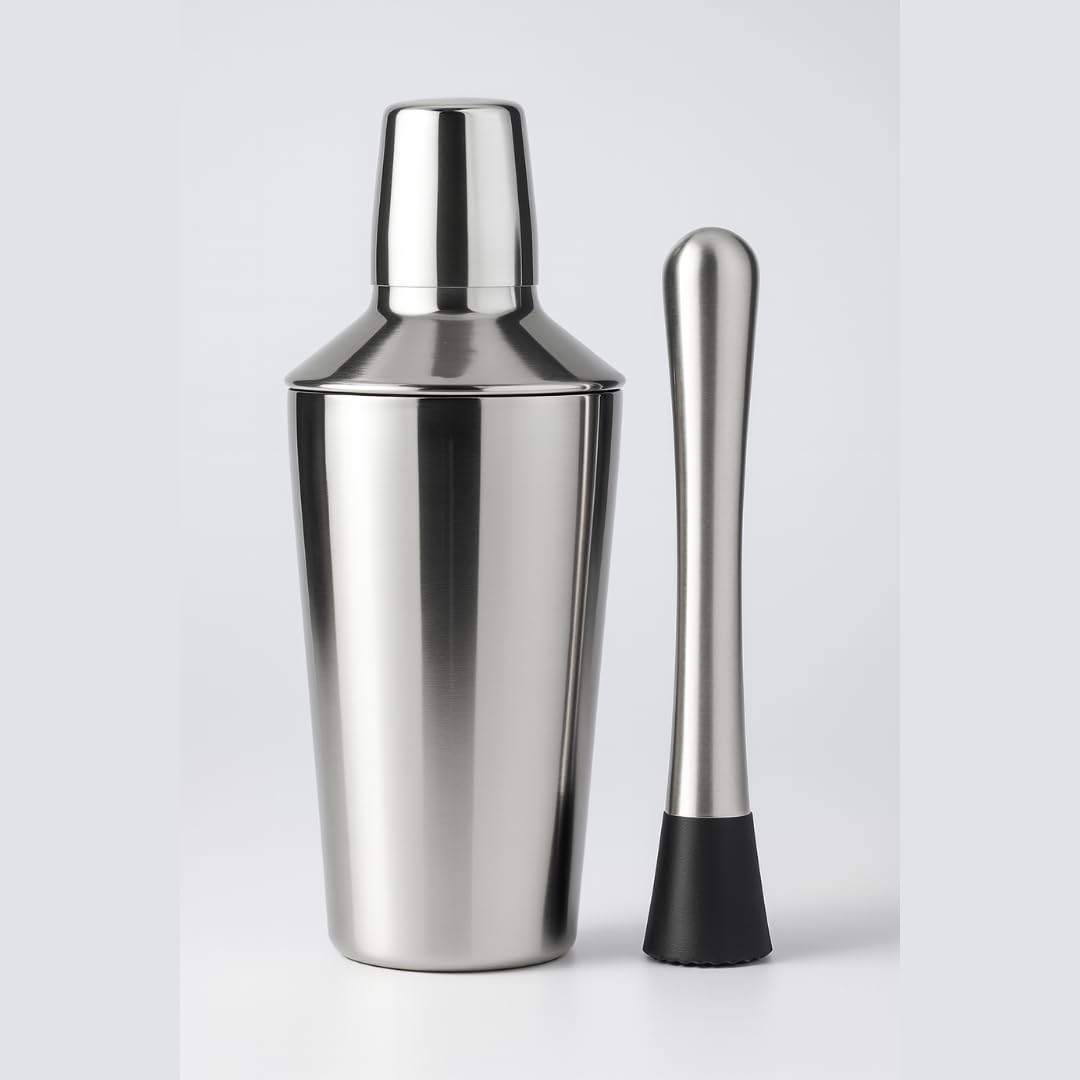 I'M Naturals Stainless Steel Cocktail Shaker Set 500ml with Steel Muddler & Plastic Crusher Head - Professional Bar Kit with Built-in Strainer for Home, Bartender Tools for Mojito & Mocktails - Silver-image-18