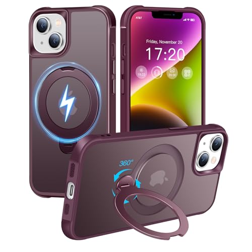 Coque iPhone 13 antichoc militaire HuwaiH rouge vin avec anneau de sécurité anti-chute