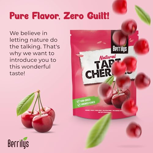 Berrilys Dried Tart Cherries - Unsweetened, No Sugar Added, Pitted, Unsulfured, No Preservatives, Non-GMO, 16 oz
